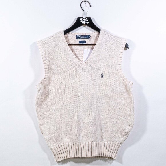 Polo Ralph Lauren Pony Vest Chunky Knit Small VTG 90s Preppy Classic - Picture 1 of 8